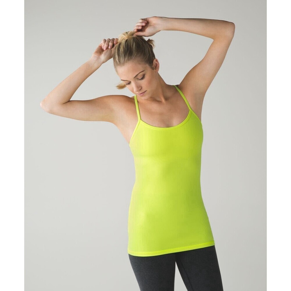 Lululemon Womens 6 Power Y Ray Neon Lime Green Color Luon Racerback